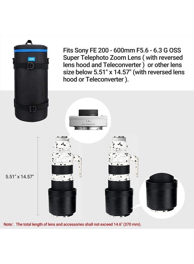 JJC Extra Large Thick Camera Lens Pouch Case for Nikon 180-600mm/600mm F6.3 for Sony 200-600mm Zoom Lens with Reversed Lens Hood & Teleconverte, Camera Lens Carry Bag Fits Lenses Below 5.5x14.6"(D x L) - Image 2