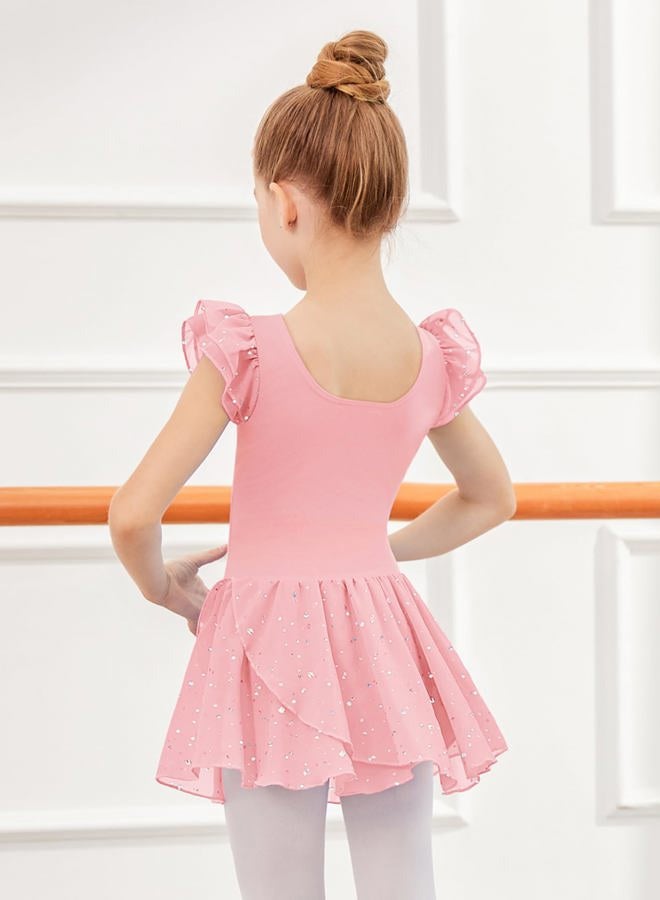 Arshiner Girls Ruffle Sleeve Ballet Dance Dress Tutu Skirted Leotard, Ballet Pink, 8-9 Years - Image 3