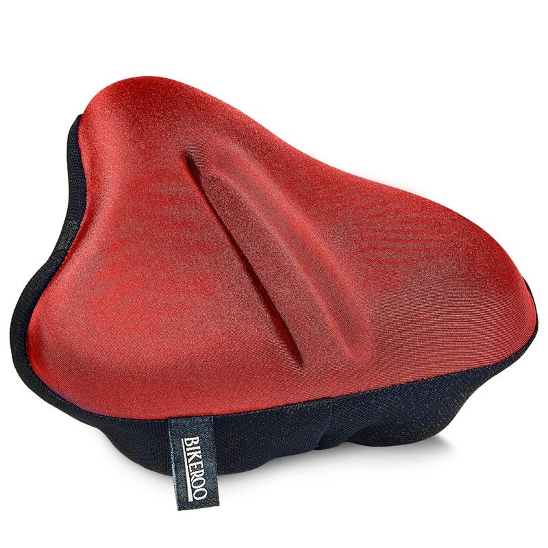 Bikeroo Comfort Bike Seat Cushion - Red Wide Padded Gel Cover for Exercise, Mountain & Road Bikes, Universal Fit for Peloton & Stationary Bikes - Image 4