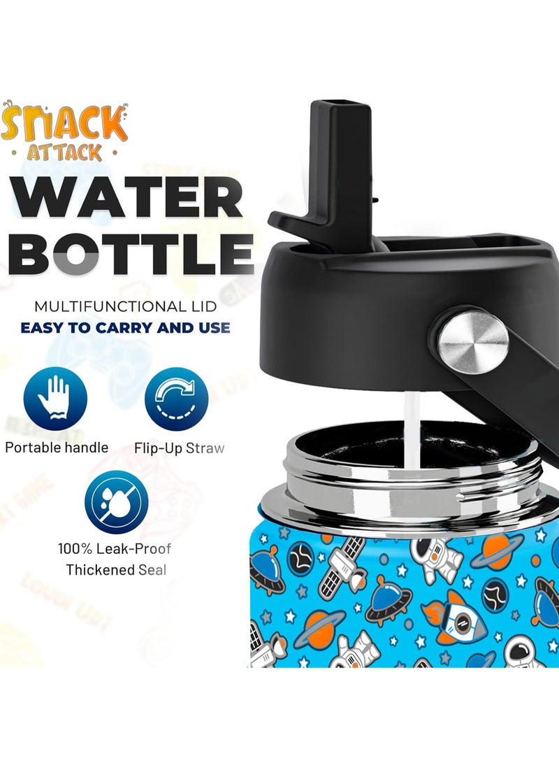 Snack attack SA Kids Water Bottle for School Insulated water bottle with Straw Lid, Kids water bottle stainless steel, Double Wall, Baby water bottle, Steel water bottle (Light Blue Space palnet) - Image 4