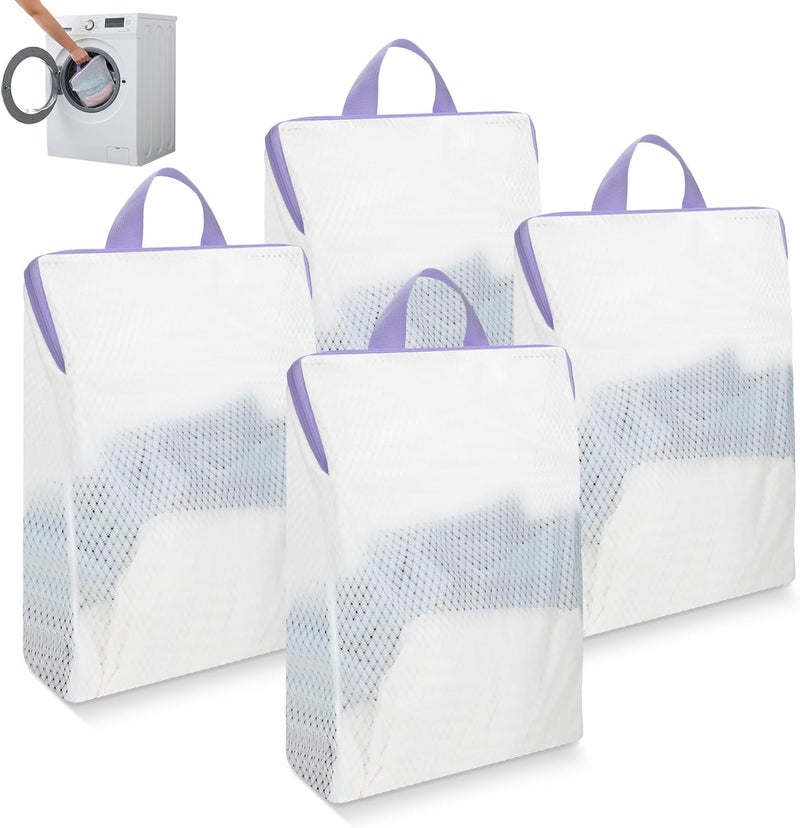 ROMON Laundry Net with Carry Handle Laundry Bag 30 x 40 cm Fine Mesh & Tear-Resistant Laundry Bags Reusable with Zip for Clothes, Underwear Pack of 4 - Image 1