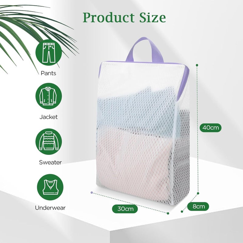 ROMON Laundry Net with Carry Handle Laundry Bag 30 x 40 cm Fine Mesh & Tear-Resistant Laundry Bags Reusable with Zip for Clothes, Underwear Pack of 4 - Image 2