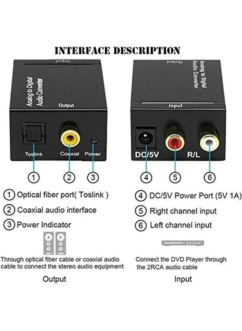 Meetion Analog R/L Rca Jack to Digital Optical Fiber SPDIF Coaxial Audio Converter Input 5V DC 2A  - Image 5
