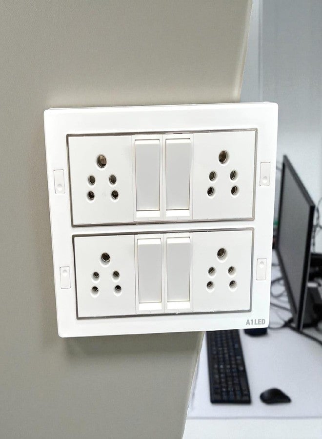 A1 LED 12 Module Extension Board with 4 Flat 10A Switches & 4 Universal 10A Sockets | Wall Mount Power Extension Board for Home & Office Appliances - Image 3