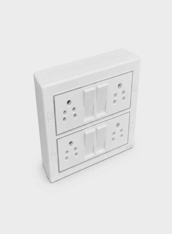 A1 LED 12 Module Extension Board with 4 Flat 10A Switches & 4 Universal 10A Sockets | Wall Mount Power Extension Board for Home & Office Appliances - Image 1