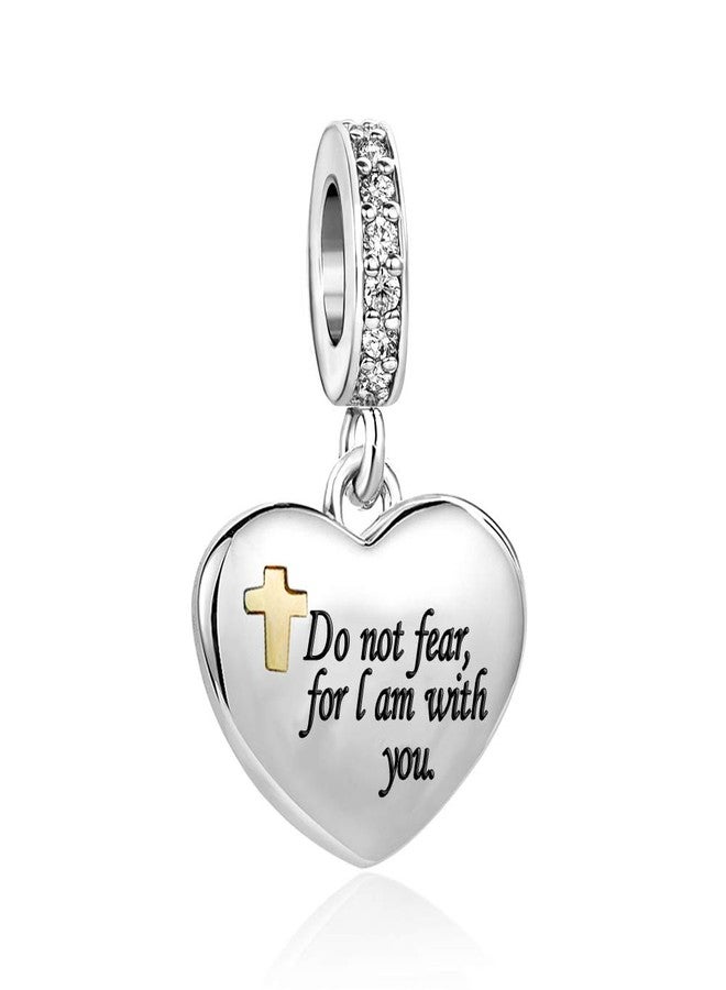 MiiFort Bible Verses Heart Dangle Charm fits Pandora Charms Moments Bracelets Cross Religion Do Not Fear for I am with You Isaiah 41:10 Gold - Image 1
