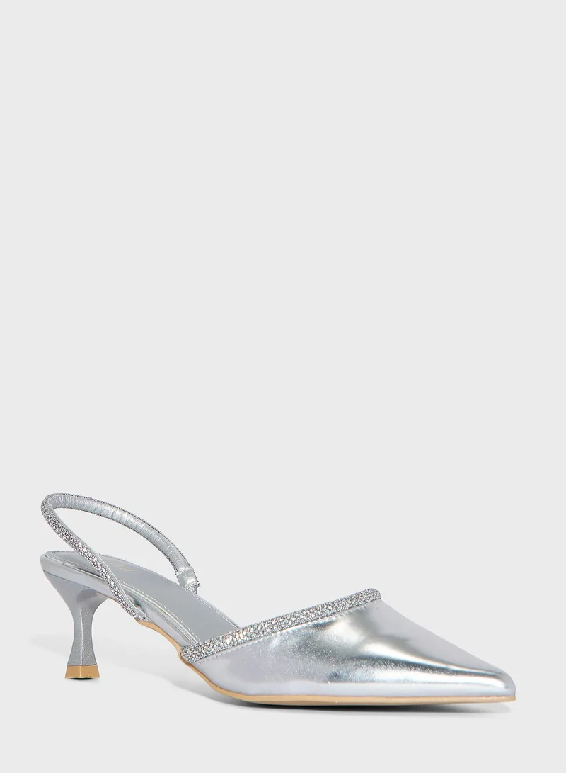 ايلا ليمتد اديشن Silver Emballished  Slingback Pumps
