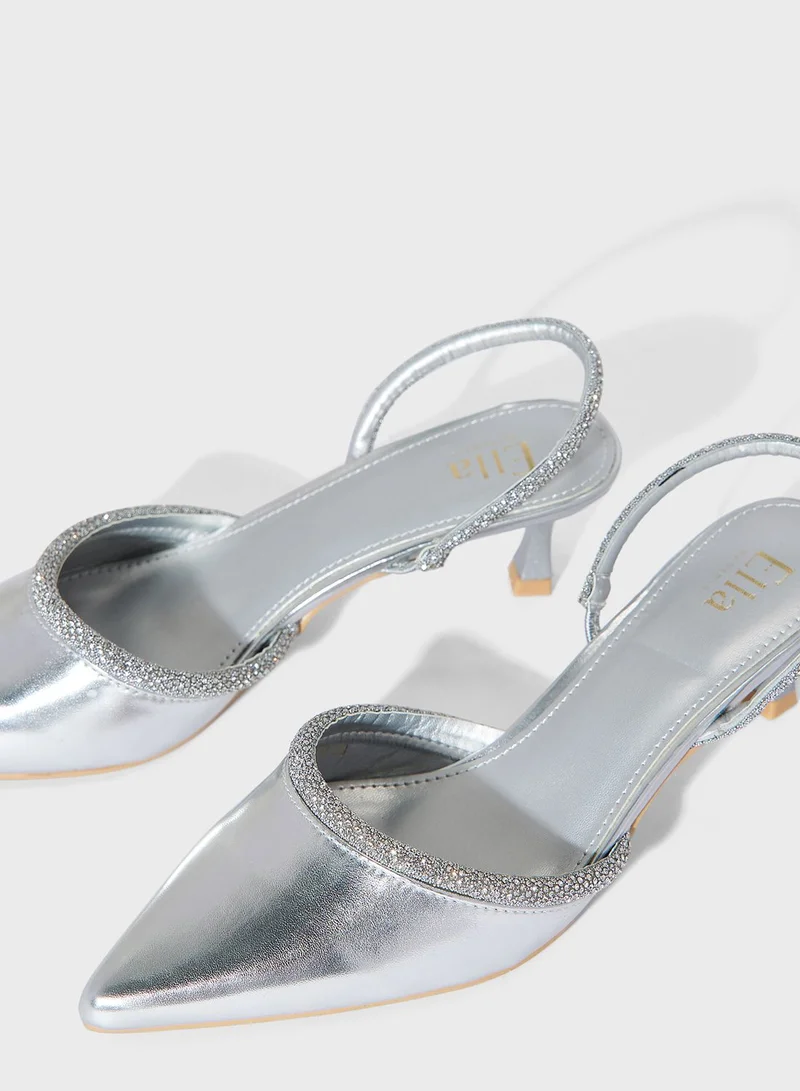 ايلا ليمتد اديشن Silver Emballished  Slingback Pumps