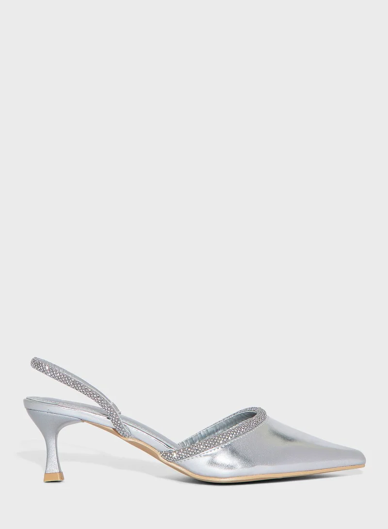 ايلا ليمتد اديشن Silver Emballished  Slingback Pumps