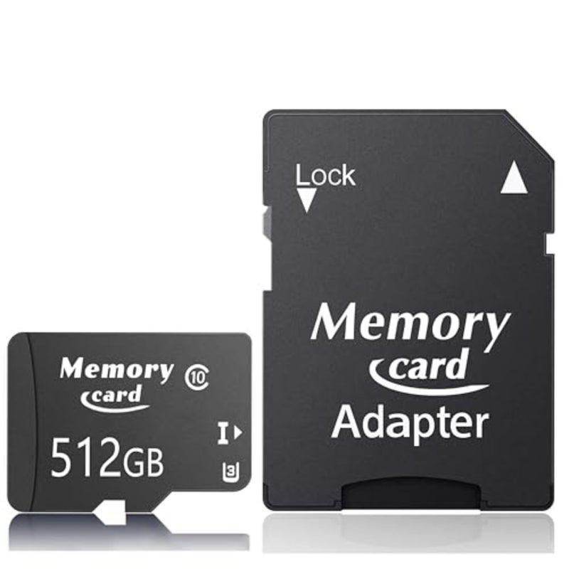 MicroSDXC card for camera/phone/tachograph/tablet/drones, 512GB, black, high-speed Class10 U3 with adapter - Image 1