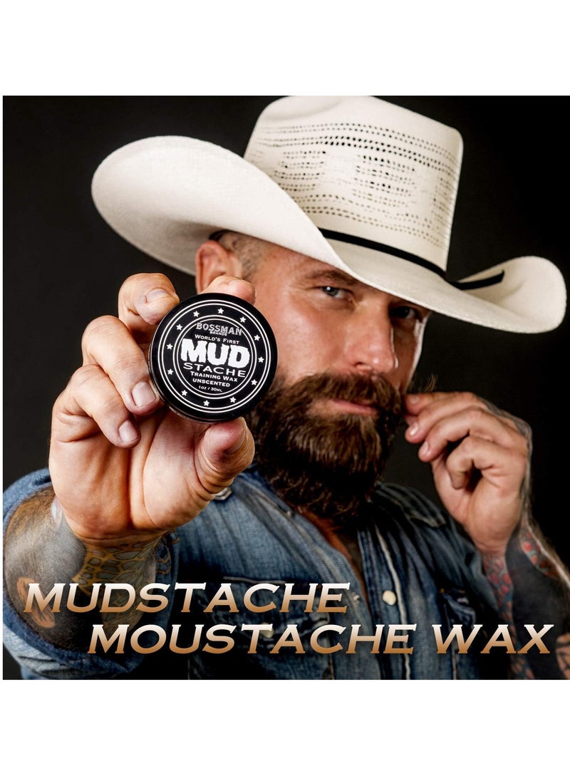 bossman - Bossman MUDstache Unscented Mustache Wax - 2 Pack – No Pull - Spreads Easy for a Strong Non-Tacky 24 hr Hold - Tame, Train and Style - Moustache Wax for Men (1oz) - Image 1