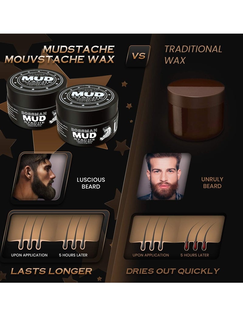 bossman - Bossman MUDstache Unscented Mustache Wax - 2 Pack – No Pull - Spreads Easy for a Strong Non-Tacky 24 hr Hold - Tame, Train and Style - Moustache Wax for Men (1oz) - Image 1