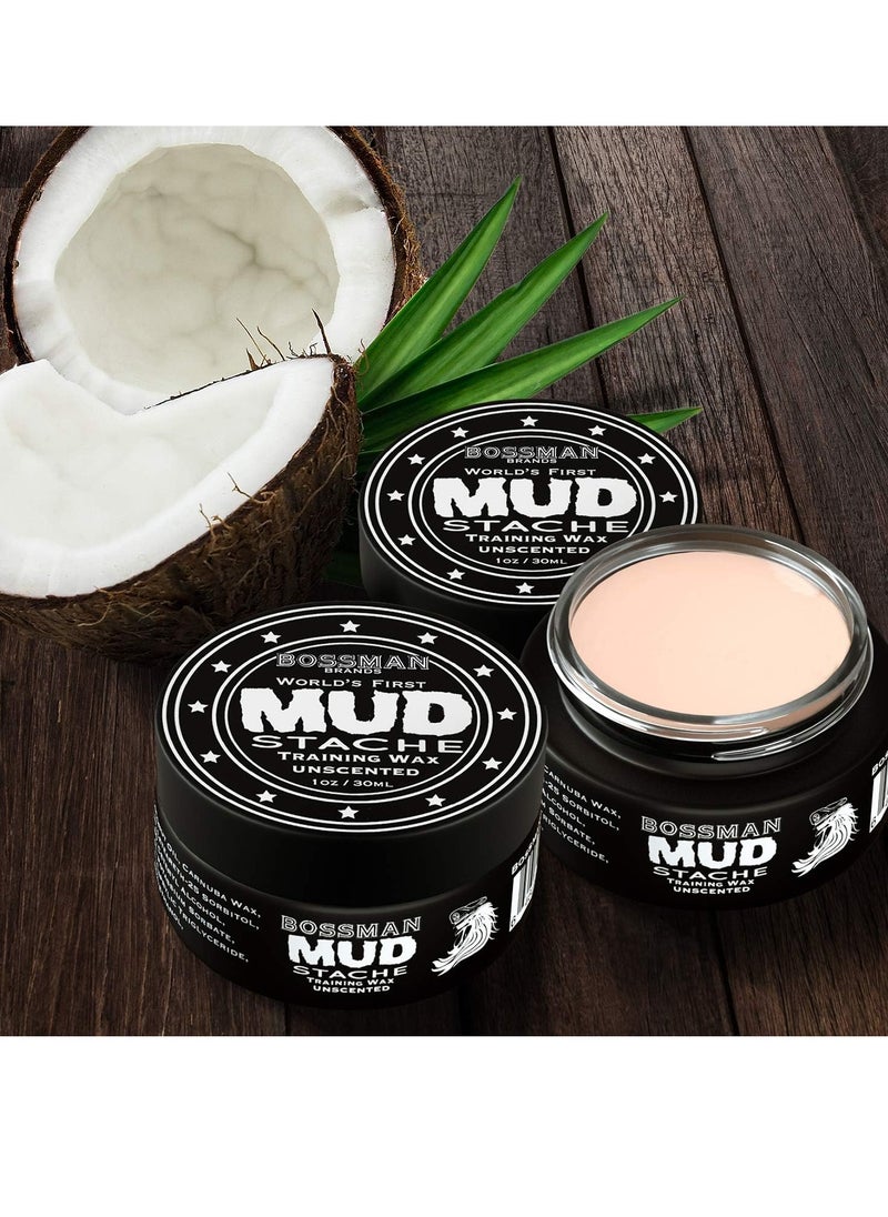 bossman - Bossman MUDstache Unscented Mustache Wax - 2 Pack – No Pull - Spreads Easy for a Strong Non-Tacky 24 hr Hold - Tame, Train and Style - Moustache Wax for Men (1oz) - Image 1