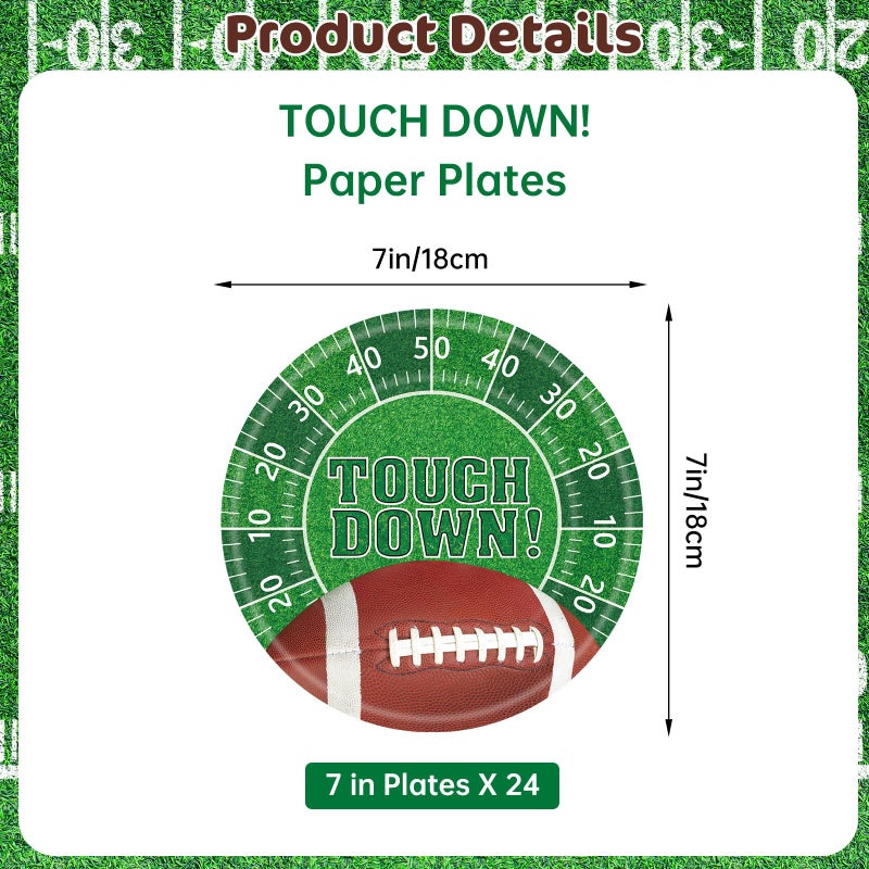 Litmitfu 24 Pack Touchdown Football Plates Sets - Rugby Theme Party Supplies, 7 inch Disposable Dinner Dessert Paper Plate Tableware for Tailgate Football Birthday Game day Party Decorations Table Decor - Image 3