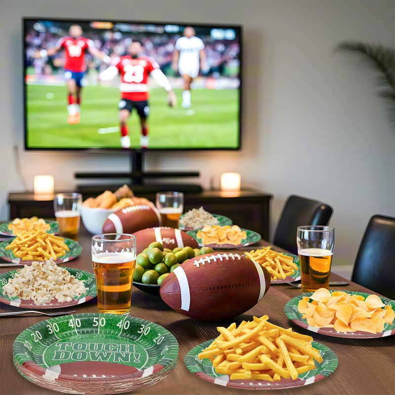 Litmitfu 24 Pack Touchdown Football Plates Sets - Rugby Theme Party Supplies, 7 inch Disposable Dinner Dessert Paper Plate Tableware for Tailgate Football Birthday Game day Party Decorations Table Decor - Image 5