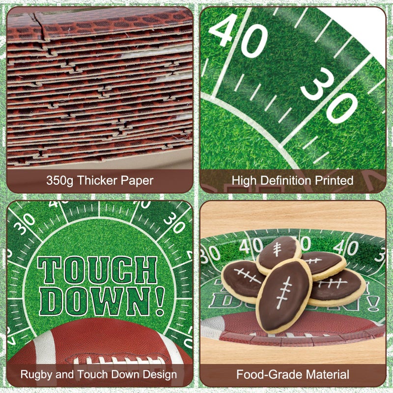 Litmitfu 24 Pack Touchdown Football Plates Sets - Rugby Theme Party Supplies, 7 inch Disposable Dinner Dessert Paper Plate Tableware for Tailgate Football Birthday Game day Party Decorations Table Decor - Image 4
