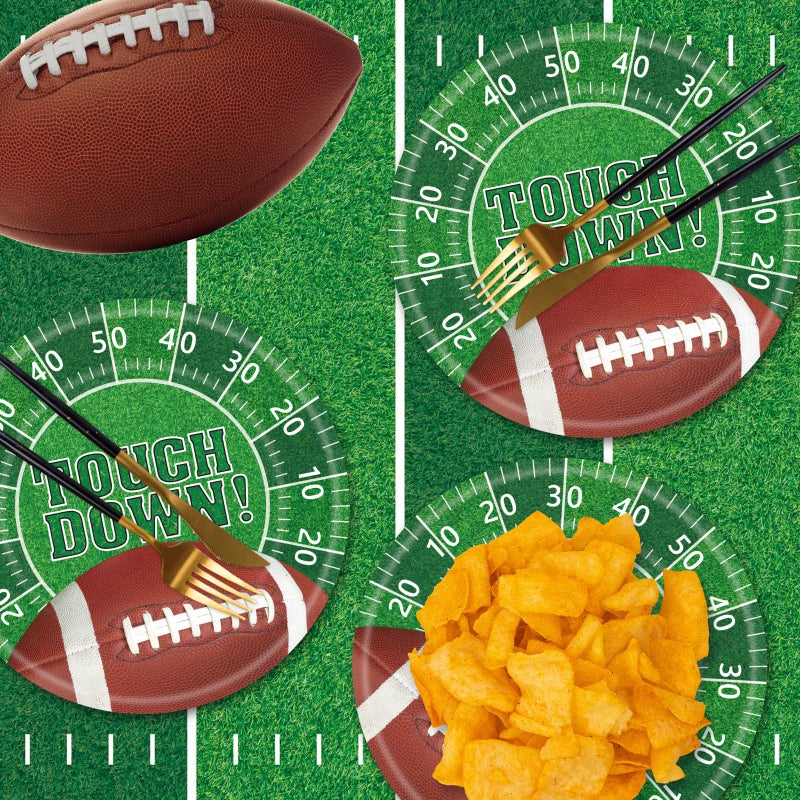 Litmitfu 24 Pack Touchdown Football Plates Sets - Rugby Theme Party Supplies, 7 inch Disposable Dinner Dessert Paper Plate Tableware for Tailgate Football Birthday Game day Party Decorations Table Decor - Image 2