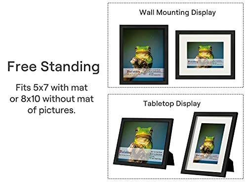 VIOLABBEY 8x10 Picture Frames Black Set of 4, Fits 5x7 Pictures with Mat or 8x10 Photos without Mat, Photo Frame with Real Glass, Vertical or Horizontal for Wall and Tabletop Display - Image 2