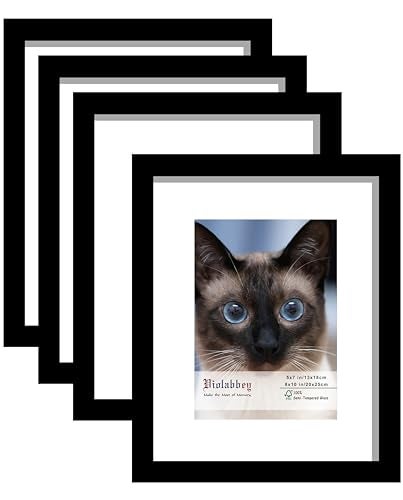 VIOLABBEY 8x10 Picture Frames Black Set of 4, Fits 5x7 Pictures with Mat or 8x10 Photos without Mat, Photo Frame with Real Glass, Vertical or Horizontal for Wall and Tabletop Display - Image 1