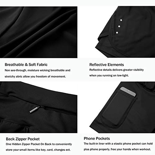 Ksmien Women's 2 in 1 Running Shorts - Lightweight Athletic Workout Gym Yoga Shorts Liner with Phone Pockets Black - Image 4