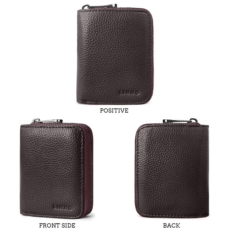 Linno RFID 20 Slots Credit Card Holder Genuine Leather Small Wallet for Women or Men with Zipper - Image 5