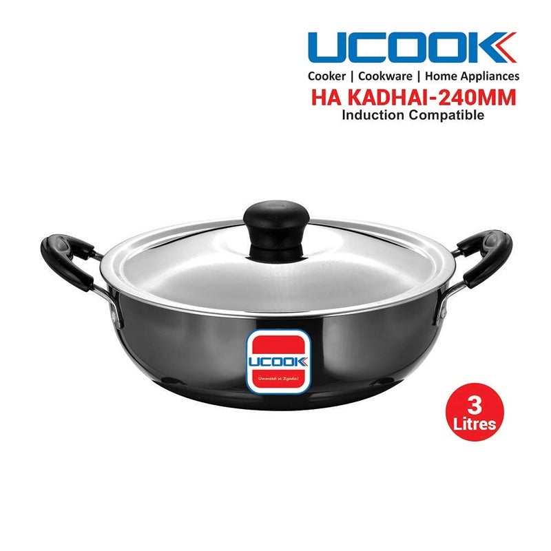 UCOOK يوكوك من يونايتد إكتا إنجنيرينغ قدر صلب مؤكسد صعب مع غطاء فولاذي أسود 3 لترات - Image 2