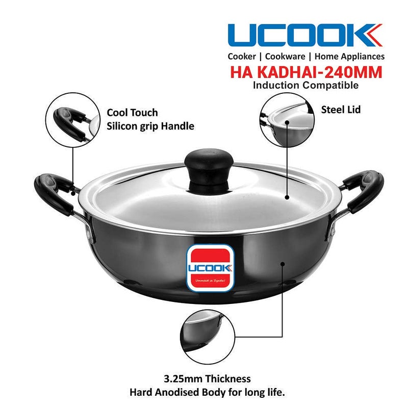 UCOOK يوكوك من يونايتد إكتا إنجنيرينغ قدر صلب مؤكسد صعب مع غطاء فولاذي أسود 3 لترات - Image 5