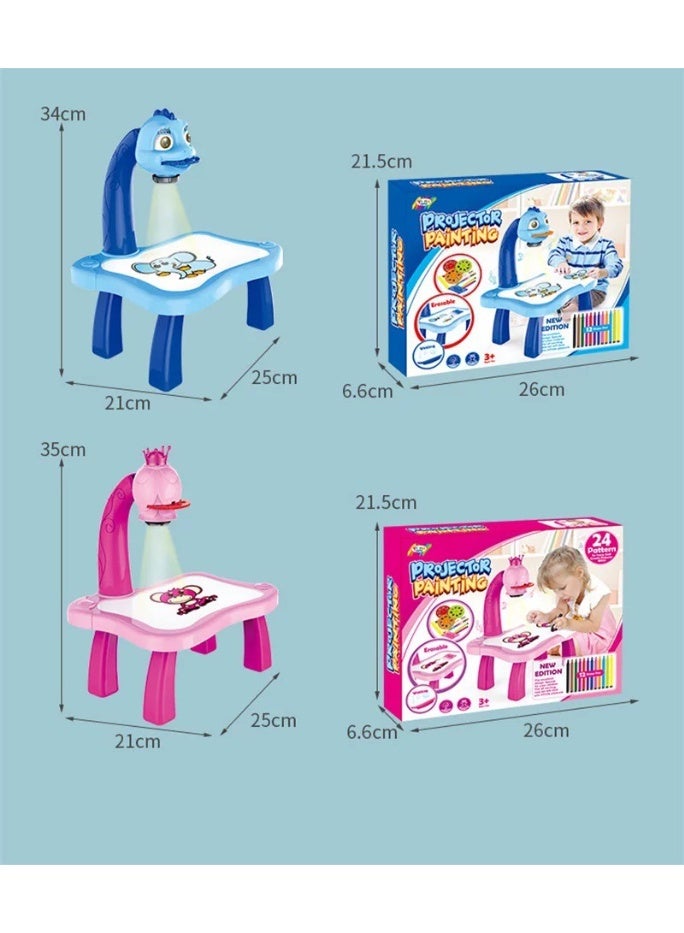 Kids Adjustable Art Drawing Projector Table with Rotating Design, 12 Colour Markers and 24 Projection Patterns - Image 3