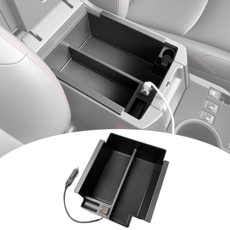 Qyebbk Center Console Organizer with Fast Charger for 2010-2024 Toyota 4Runner Insert Armrest Box Storage Tray W/USB Fast Charging for 10-24 4 Runner Interior Accessories - Image 1