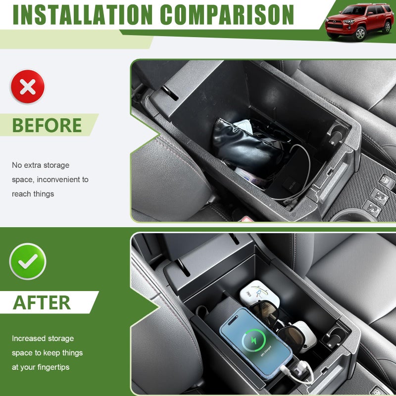 Qyebbk Center Console Organizer with Fast Charger for 2010-2024 Toyota 4Runner Insert Armrest Box Storage Tray W/USB Fast Charging for 10-24 4 Runner Interior Accessories - Image 2