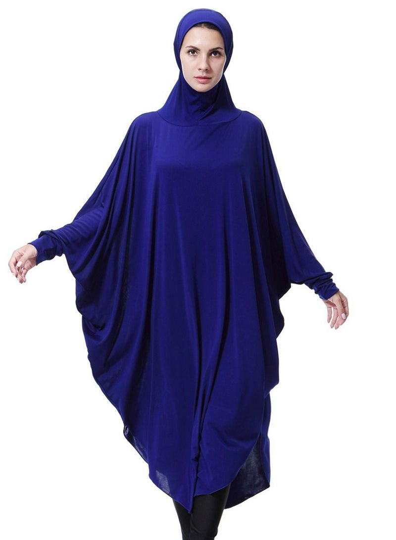 إسكدنيا Women's Solid Color Abaya Long Sleeves Cape Thobe With Hijab Blue - Image 1