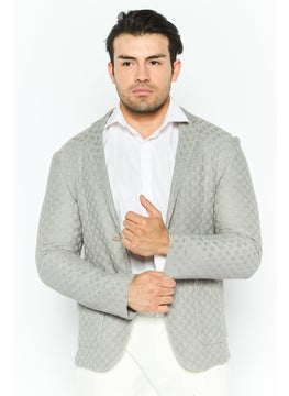 Men Regular Fit Textured Formal Blazer, Grey