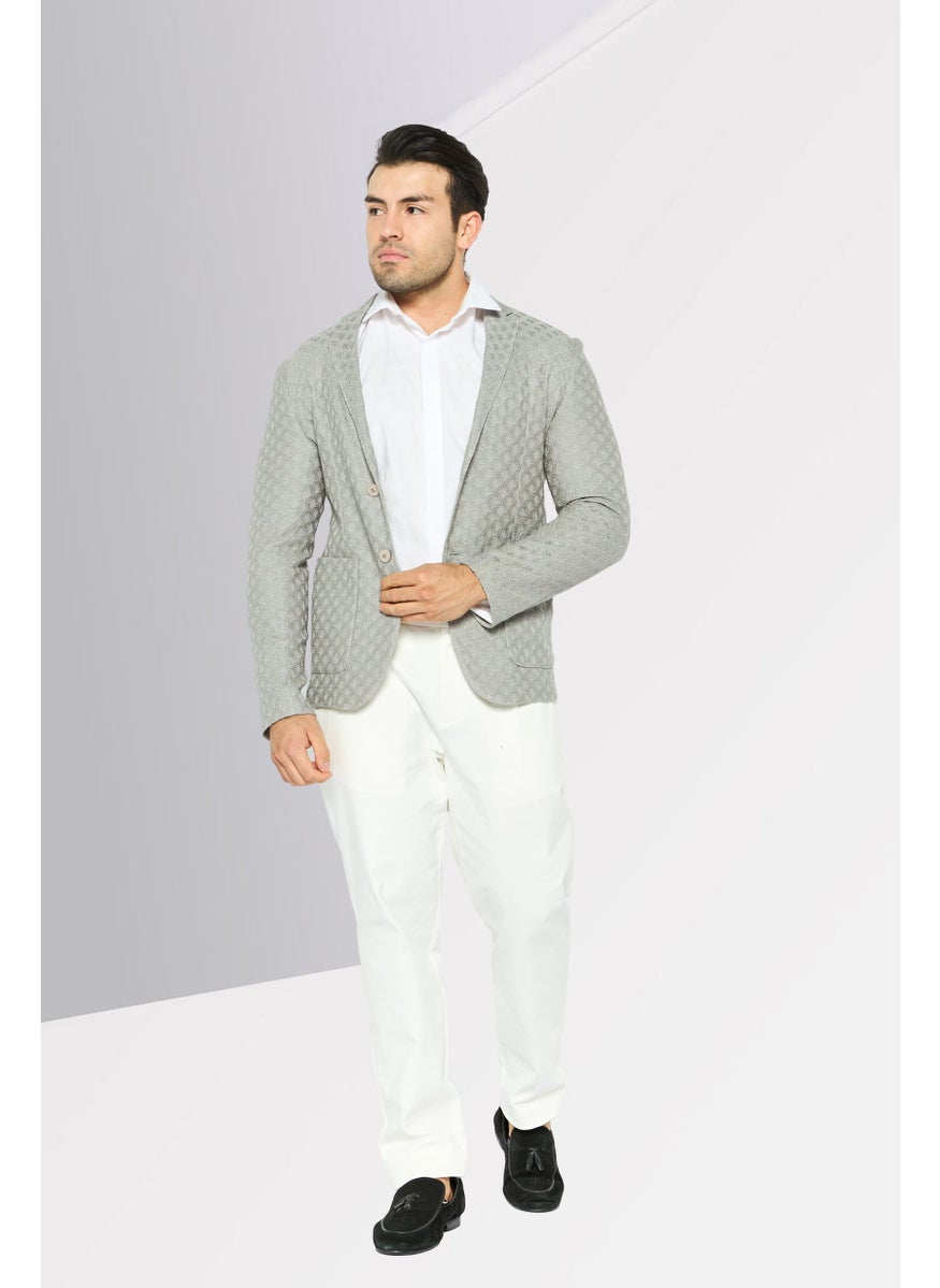 EMPORIO ARMANI - Men Regular Fit Textured Formal Blazer, Grey - Image 1