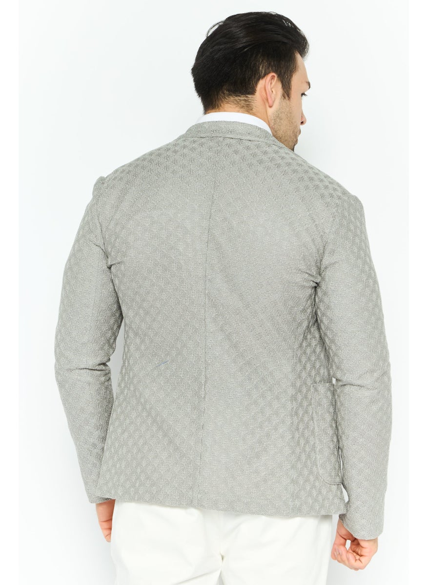 EMPORIO ARMANI - Men Regular Fit Textured Formal Blazer, Grey - Image 1