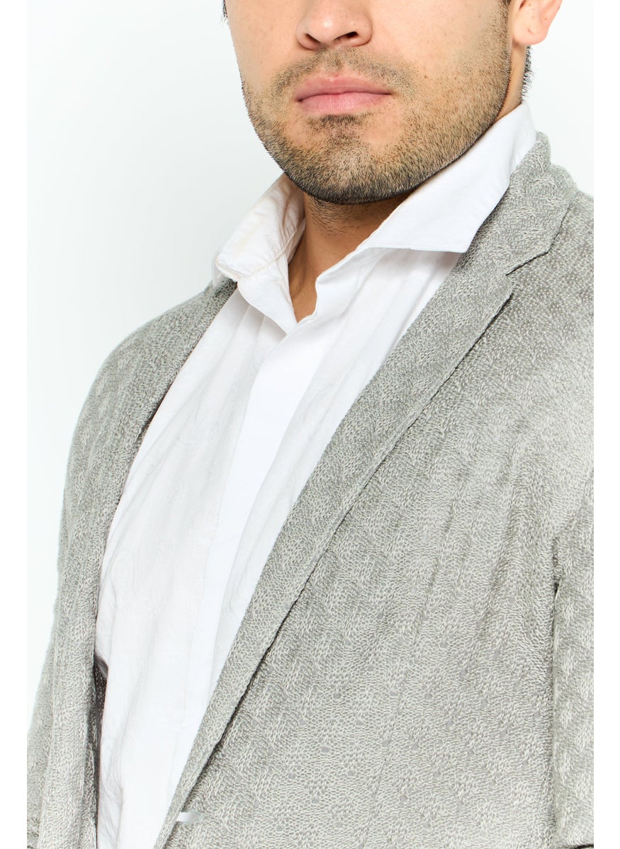 EMPORIO ARMANI - Men Regular Fit Textured Formal Blazer, Grey - Image 1