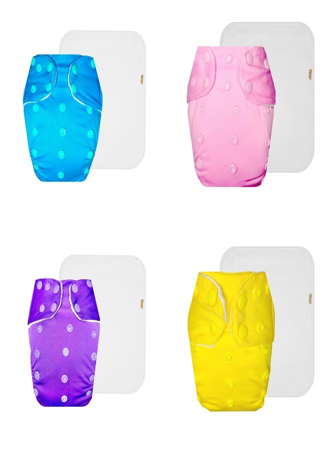 Dumbledo Premium Cloth Diaper with Cotton Insert (Pack of 4) | Soft & Gentle | 6-Layer Absorbent Pad | Adjustable Snaps | Everyday Diapering Essential | 3 Months - 3 Years | Unisex Baby