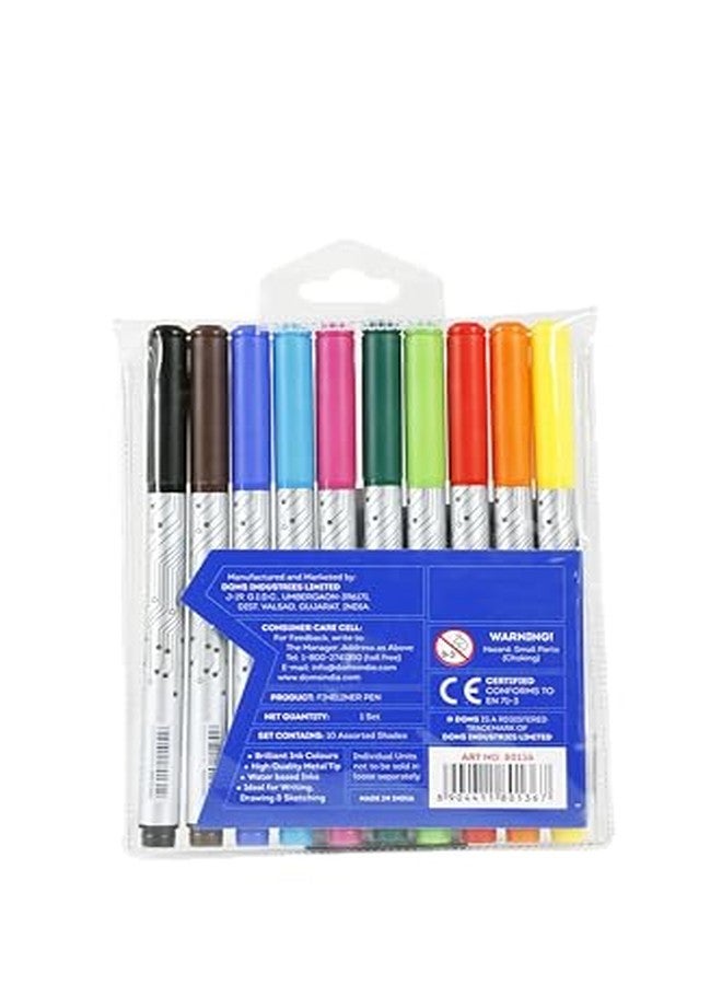 Doms F9 Fine Liner Set Of 10 Assorted Shades| 0.5 Mm Unique Push Resistant Metal Tip| Water Based Ink| Ideal For Writing, Drawing & Sketching - Image 3