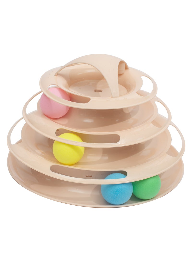 PL Tower Of Tracks  Cat Toy With Balls - Beige - Image 1