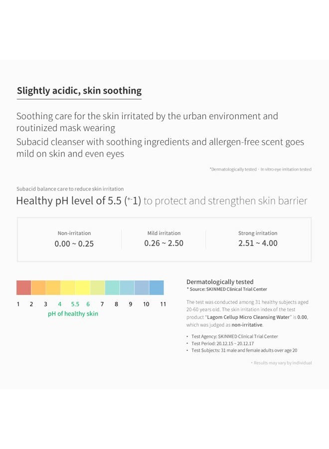 LAGOM Cellup Micro Cleansing Water Natural Micellar Fermented Face Wash with Chamomile Allatoin Moisturizing Herbal Facial Pore Cleanser Combination Oily Sensitive Dry All Skin 350ml 11.83oz - Image 4