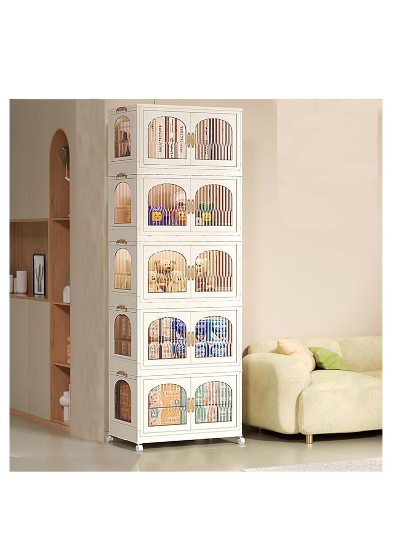 Golden - 5-layer foldable storage box cabinet, storage cabinet with wheels, cube storage box, closet storage box, storage box with handle, foldable storage cabinet - Image 1