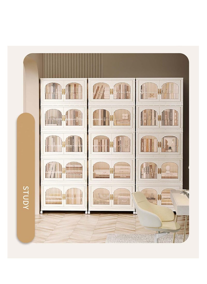 Golden - 5-layer foldable storage box cabinet, storage cabinet with wheels, cube storage box, closet storage box, storage box with handle, foldable storage cabinet - Image 1