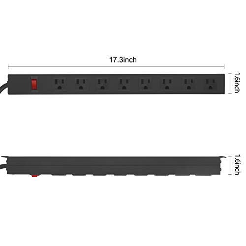 HHSOET 2Pack Metal 8 Outlet Mountable Power Strip, Wall Mount Outlet Heavy Duty, Wide Spaced Commercial Shop Power Strip with Switch, 6 FT SJT 14AWG Power Cord. - Image 2