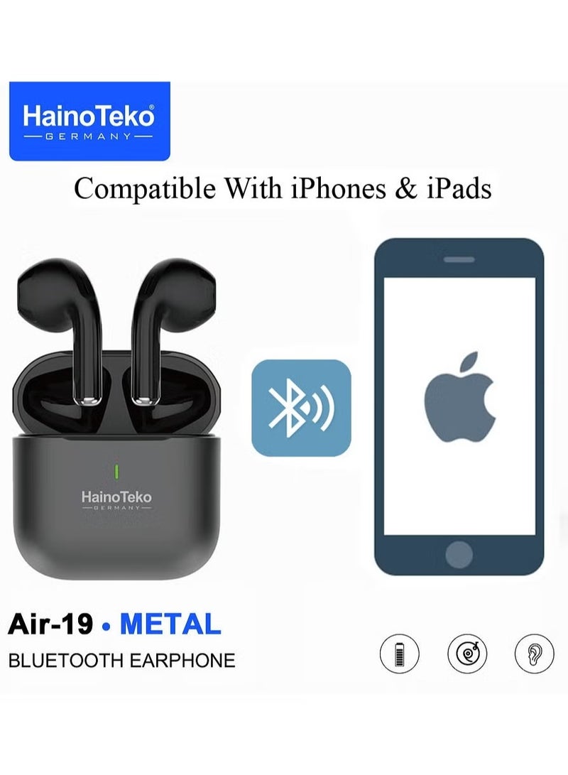 Haino Teko Air-19 Metal True Wireless Bluetooth Earphones with High-Quality Sound, HD Clear Microphone, Touch Controls – Compatible with iPhones and iPads – Black - Image 4