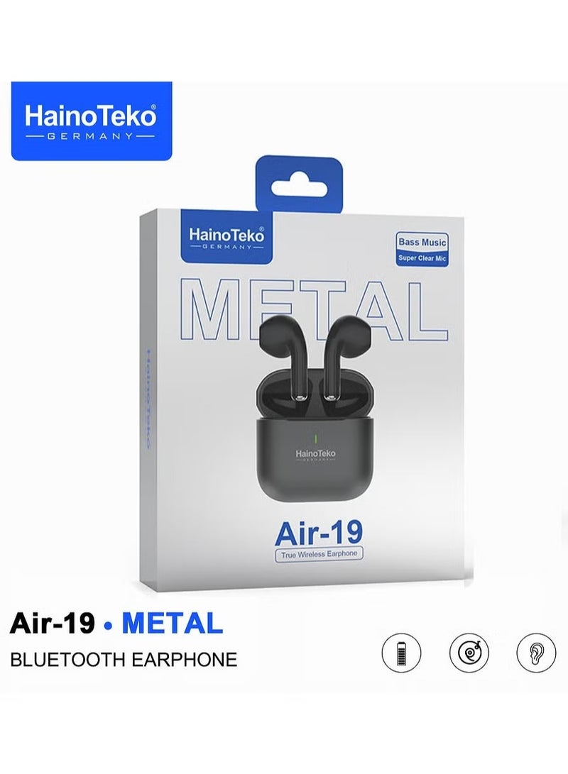 Haino Teko Air-19 Metal True Wireless Bluetooth Earphones with High-Quality Sound, HD Clear Microphone, Touch Controls – Compatible with iPhones and iPads – Black - Image 5