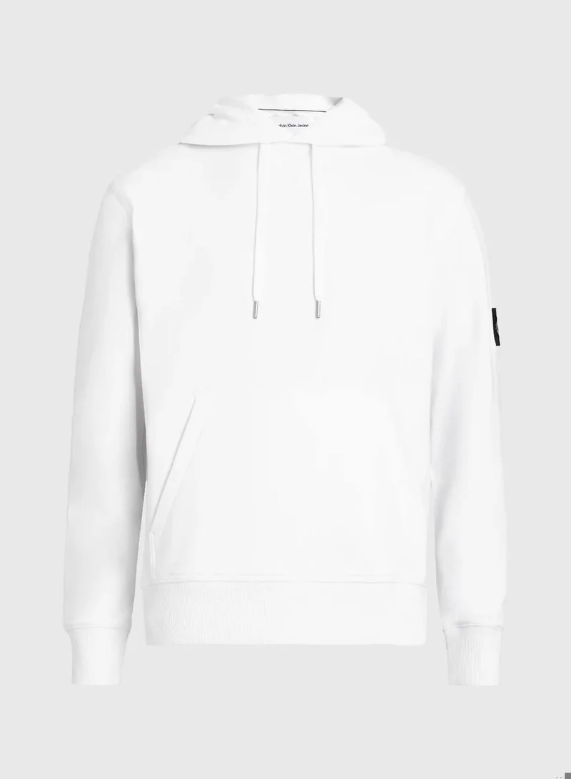 Calvin Klein Jeans Bright White Cotton Badge Hoodie for Men | Best Price UAE