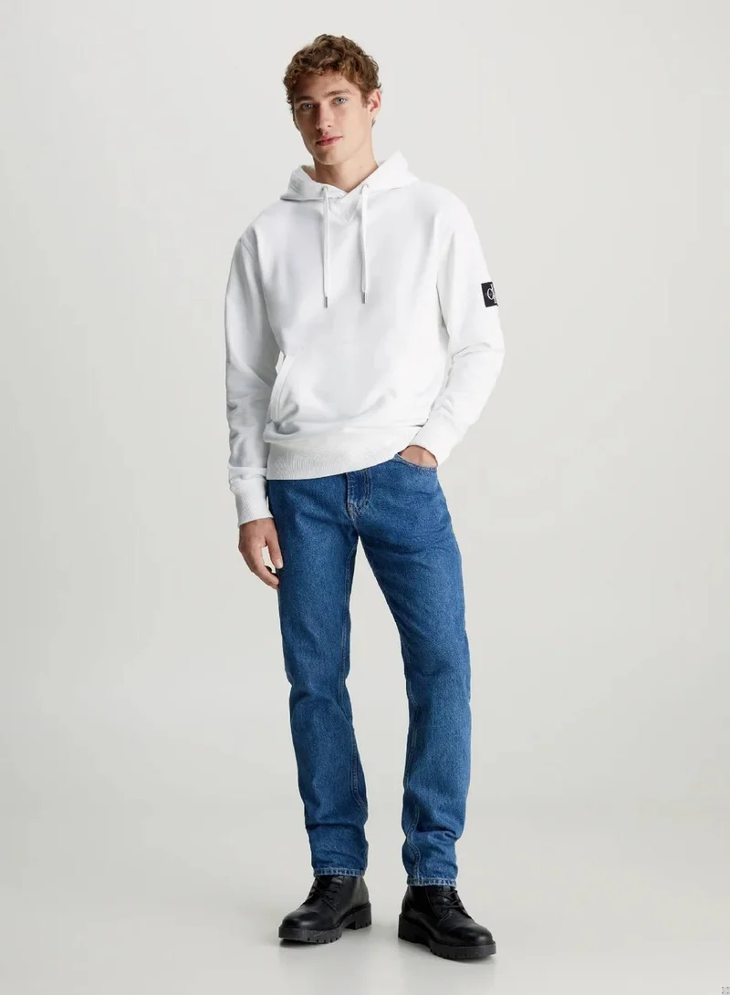 Calvin Klein Jeans Bright White Cotton Badge Hoodie for Men | Best Price UAE