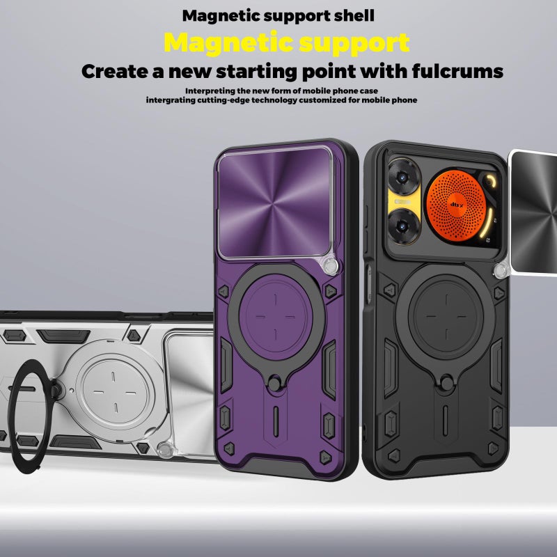 erorex For ZTE nubia Music 2 CD Texture Sliding Camshield Magnetic Holder Phone Case(Black) - Image 2