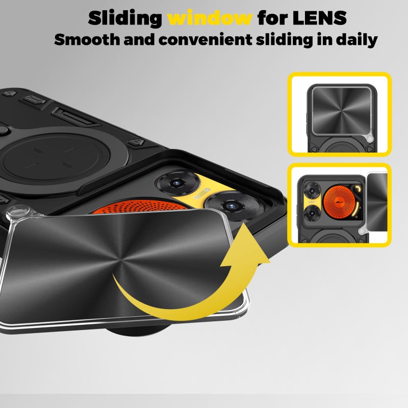 erorex For ZTE nubia Music 2 CD Texture Sliding Camshield Magnetic Holder Phone Case(Black) - Image 5