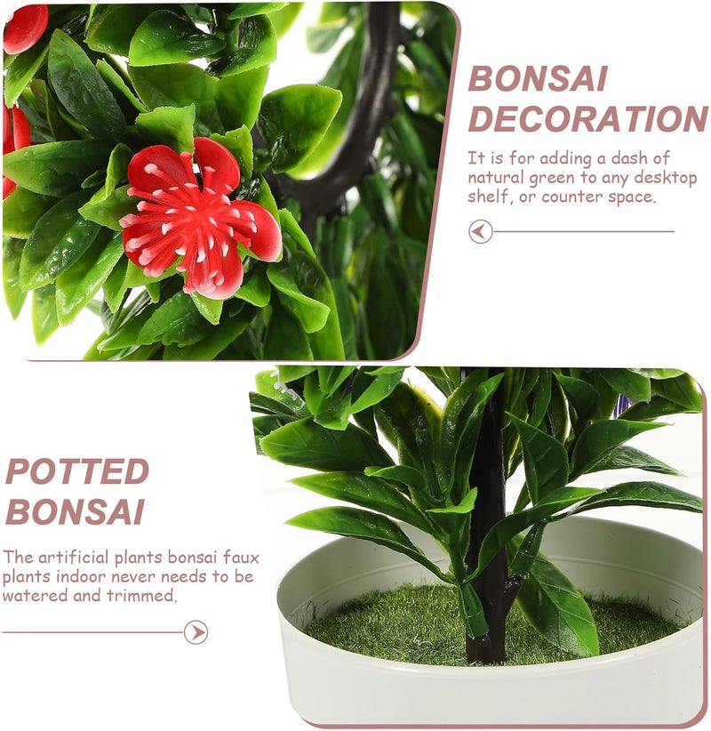 Veemoon Artificial Fake Bonsai Flower Pot Plant Red Faux Tabletop Simulated Greenery Ornament for Home Office Decoration - Image 3