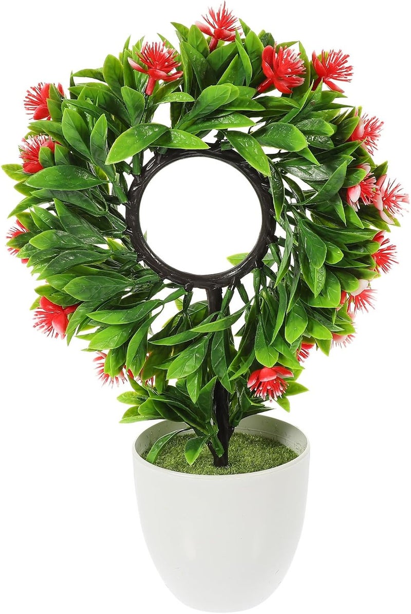 Veemoon Artificial Fake Bonsai Flower Pot Plant Red Faux Tabletop Simulated Greenery Ornament for Home Office Decoration - Image 1